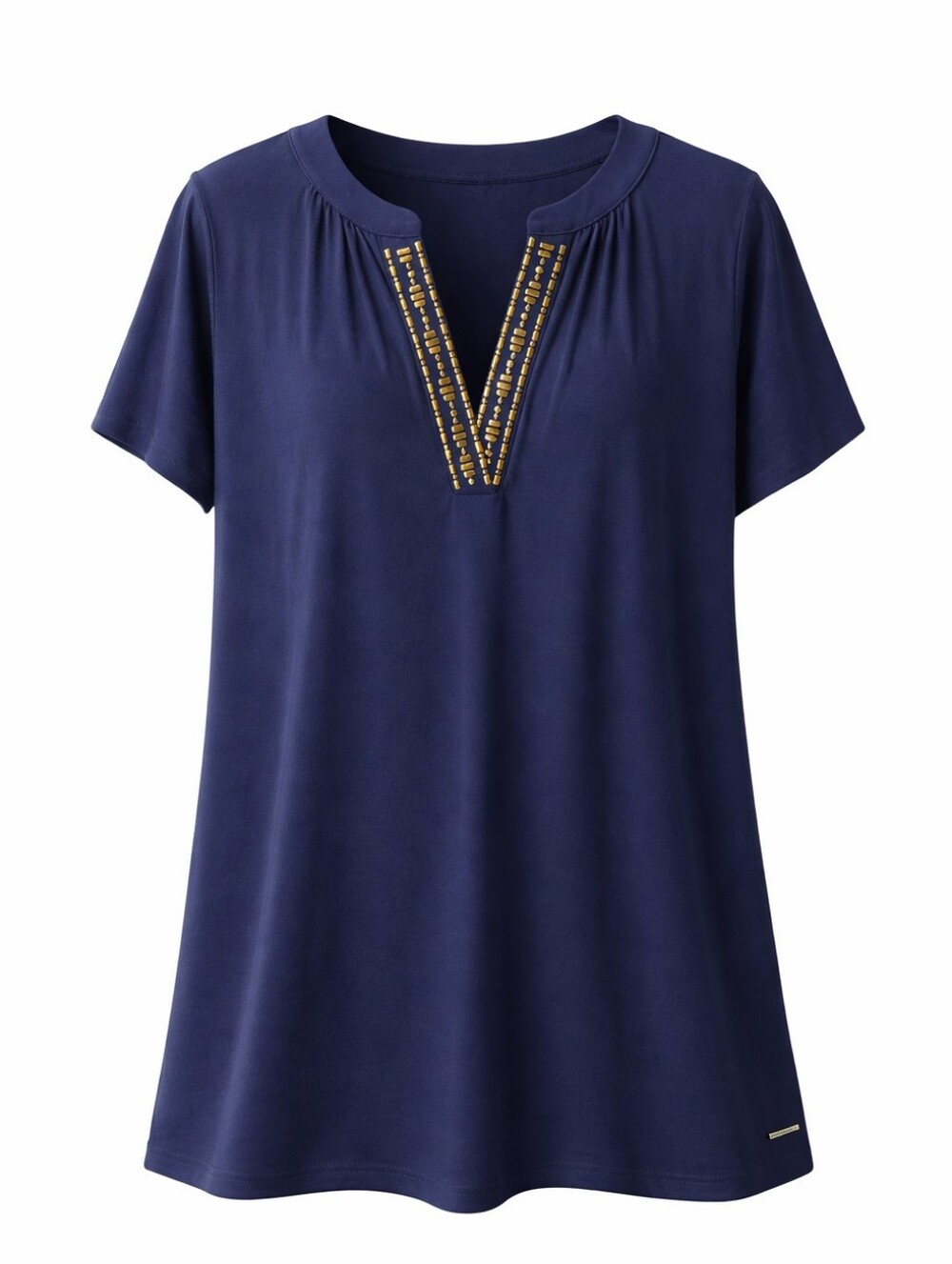 Jones New York NWT Women's Navy V-Notch Beaded Short Sleeve Top, Size 1X